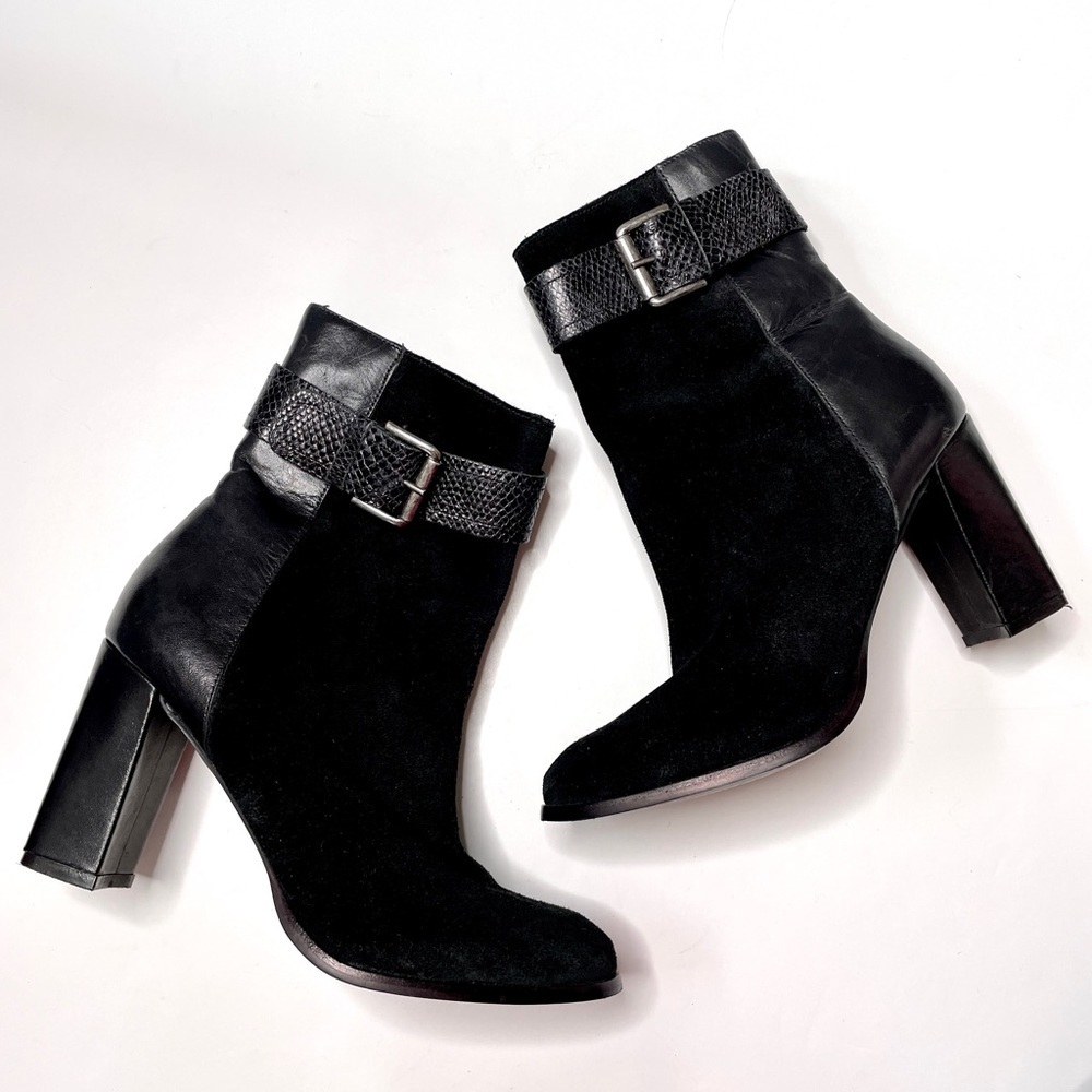 Matisse Black Suede Heeled Boots with Buckle Strap size 7.5